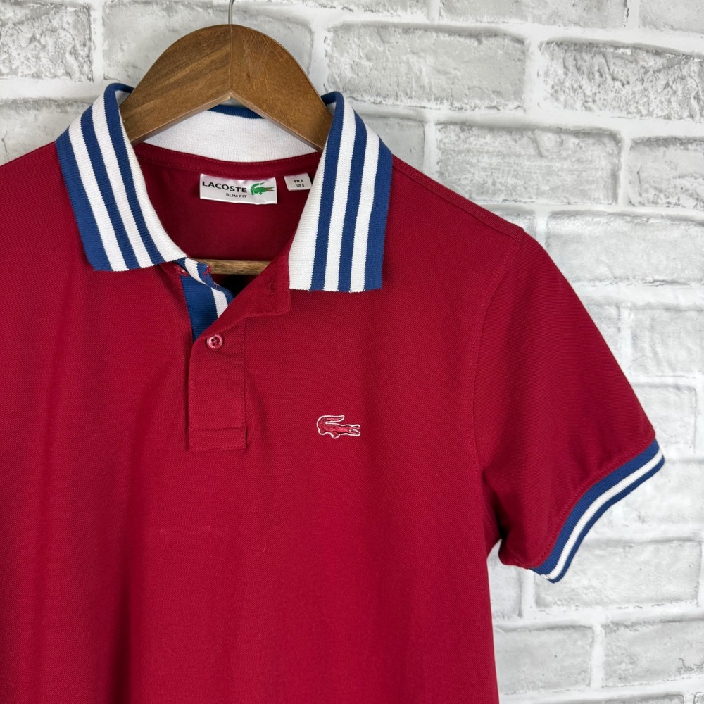 Lacoste Mens Slim Fit Polo Shirt Red Sporty Trim Collar Size US SMALL FR 6